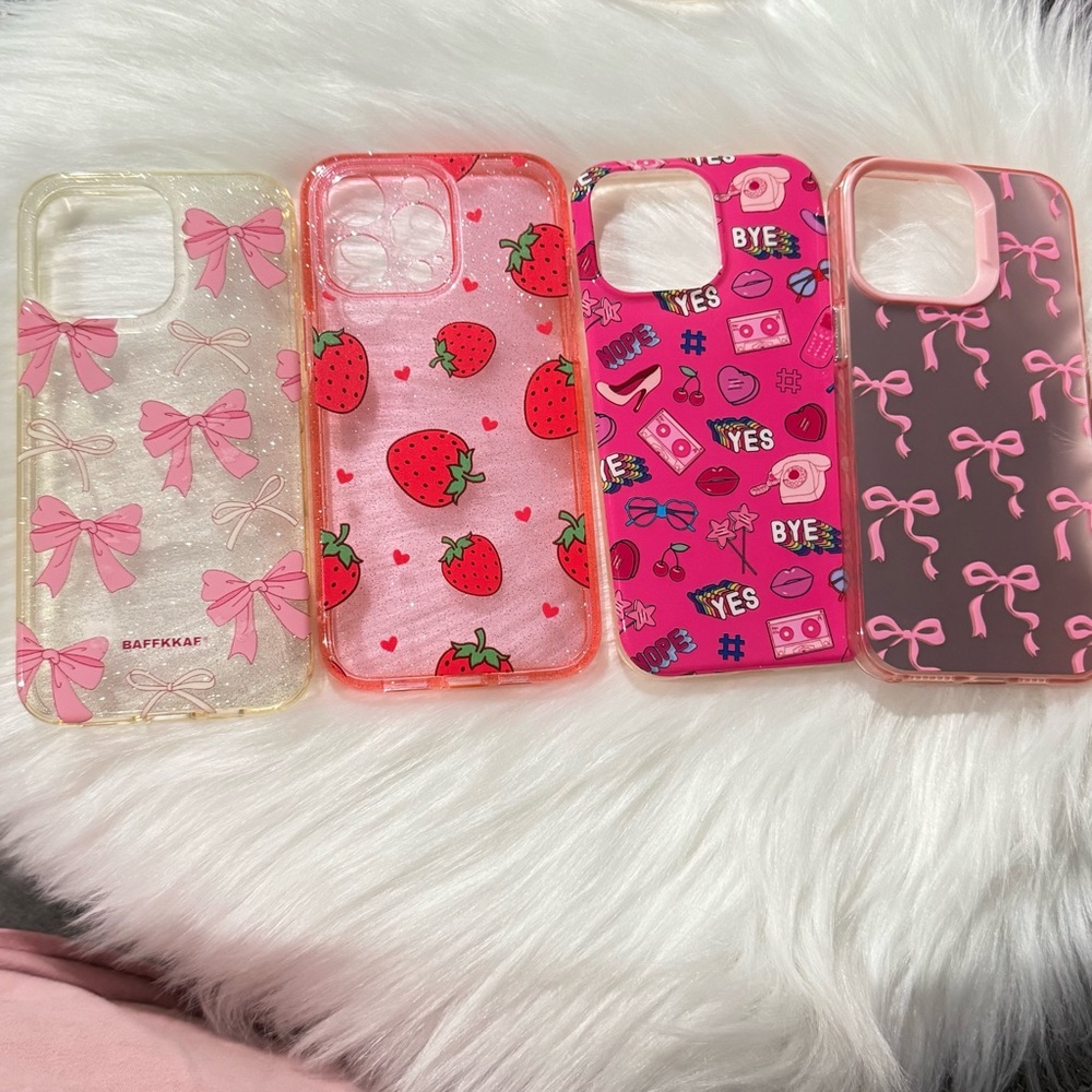 Bundle Set of 4 Pink Patterned iPhone 15 Pro Max Cases